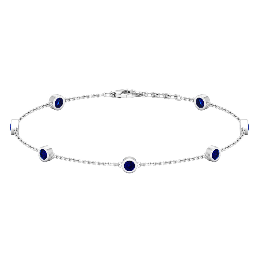 Bezel Set Blue Sapphire Station Bracelet Blue Sapphire - ( AAA ) - Quality - Rosec Jewels