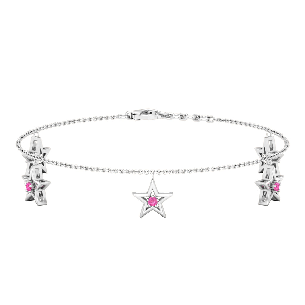 Round Pink Sapphire Star Charm Bracelet Pink Sapphire - ( AAA ) - Quality - Rosec Jewels