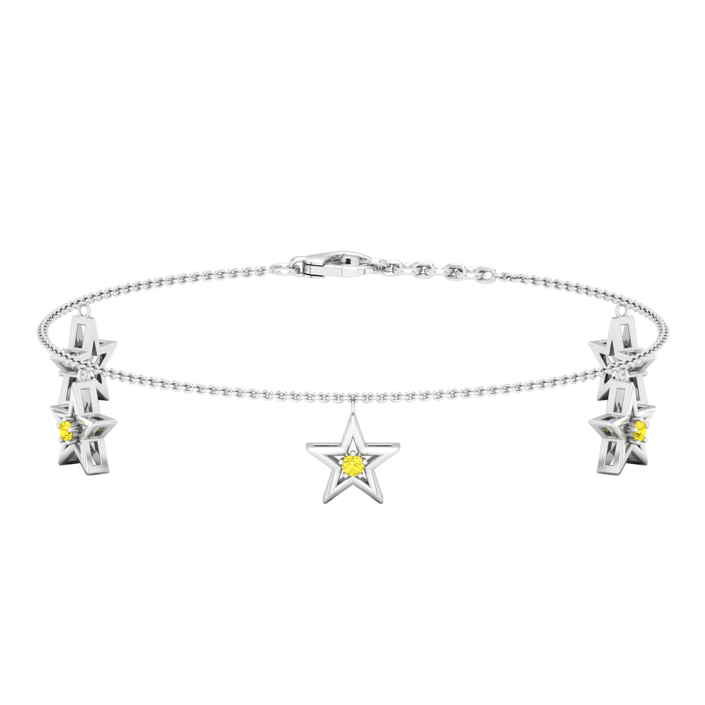 Round Yellow Sapphire Star Charm Bracelet Yellow Sapphire - ( AAA ) - Quality - Rosec Jewels