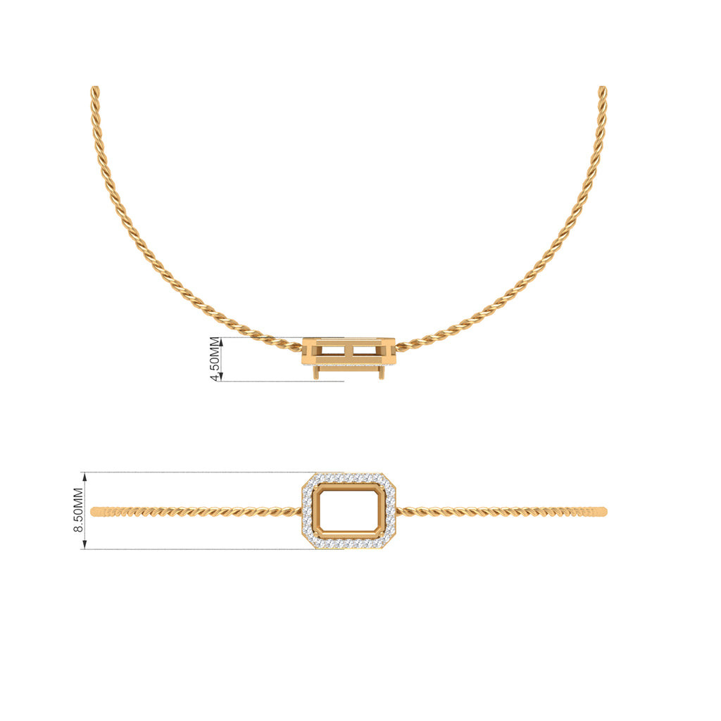 6X8 MM Emerald Cut Morganite Bolo Chain Bracelet with Diamond Accent Morganite - ( AAA ) - Quality - Rosec Jewels