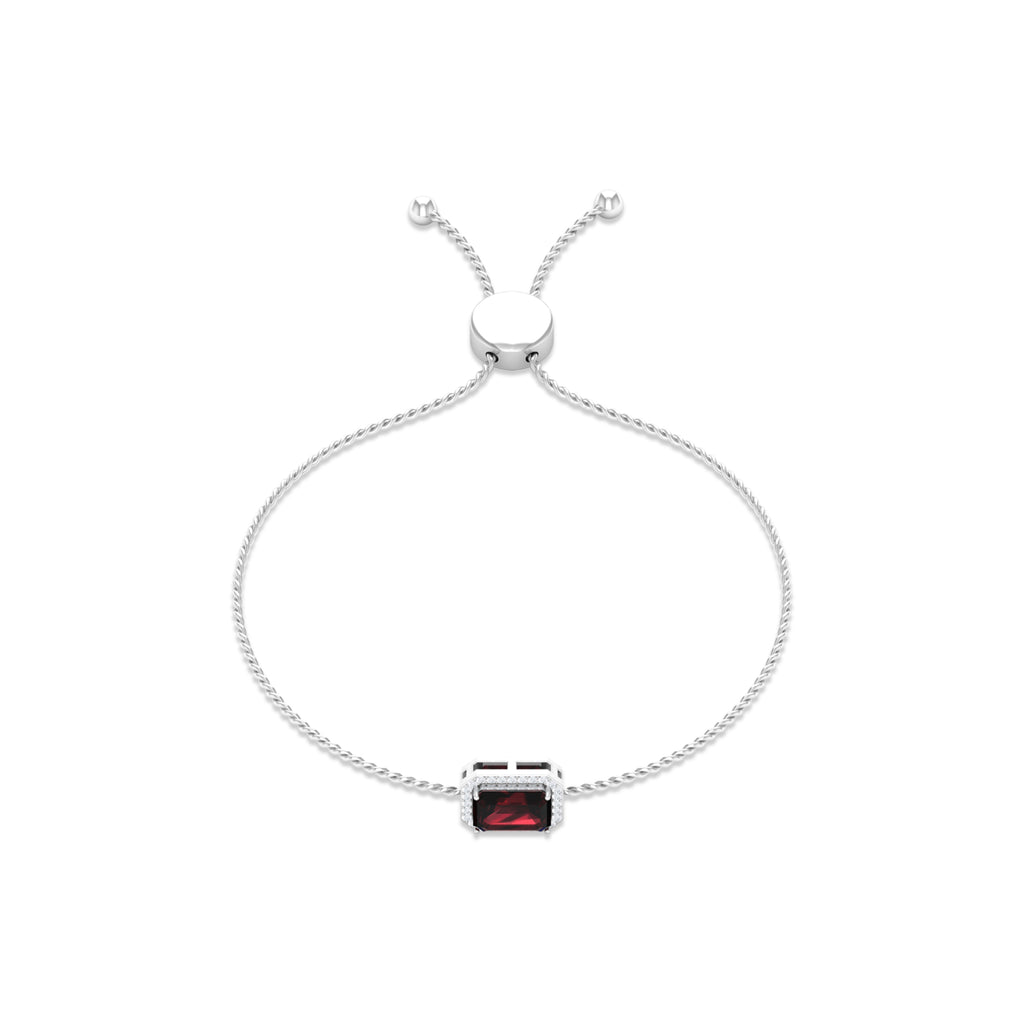2.25 CT Octagon Cut Garnet and Diamond Bolo Chain Bracelet Garnet - ( AAA ) - Quality - Rosec Jewels
