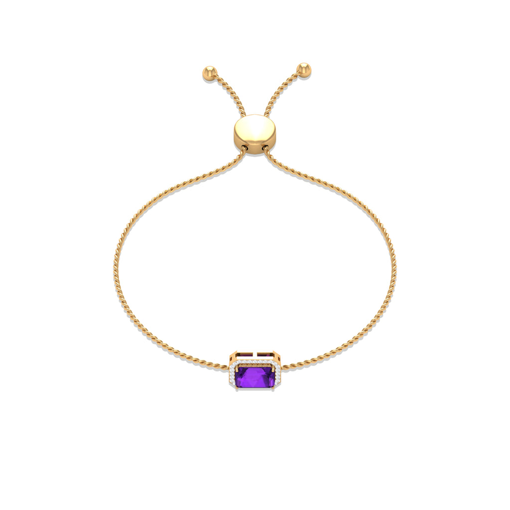 6X8 MM Octagon Cut Amethyst Bolo Chain Bracelet with Diamond Accent Amethyst - ( AAA ) - Quality - Rosec Jewels