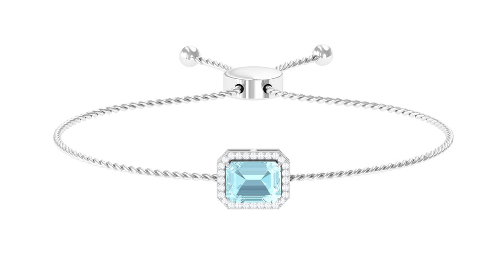 6X8 MM Emerald Cut Shape Sky Blue Topaz Bolo Chain Bracelet with Diamond Accent Sky Blue Topaz - ( AAA ) - Quality - Rosec Jewels