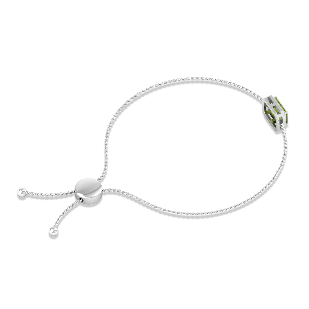 2 CT Emerald Cut Peridot and Diamond Bolo Chain Bracelet Peridot - ( AAA ) - Quality - Rosec Jewels