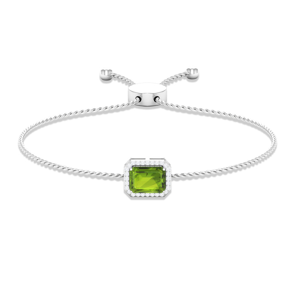 2 CT Emerald Cut Peridot and Diamond Bolo Chain Bracelet Peridot - ( AAA ) - Quality - Rosec Jewels