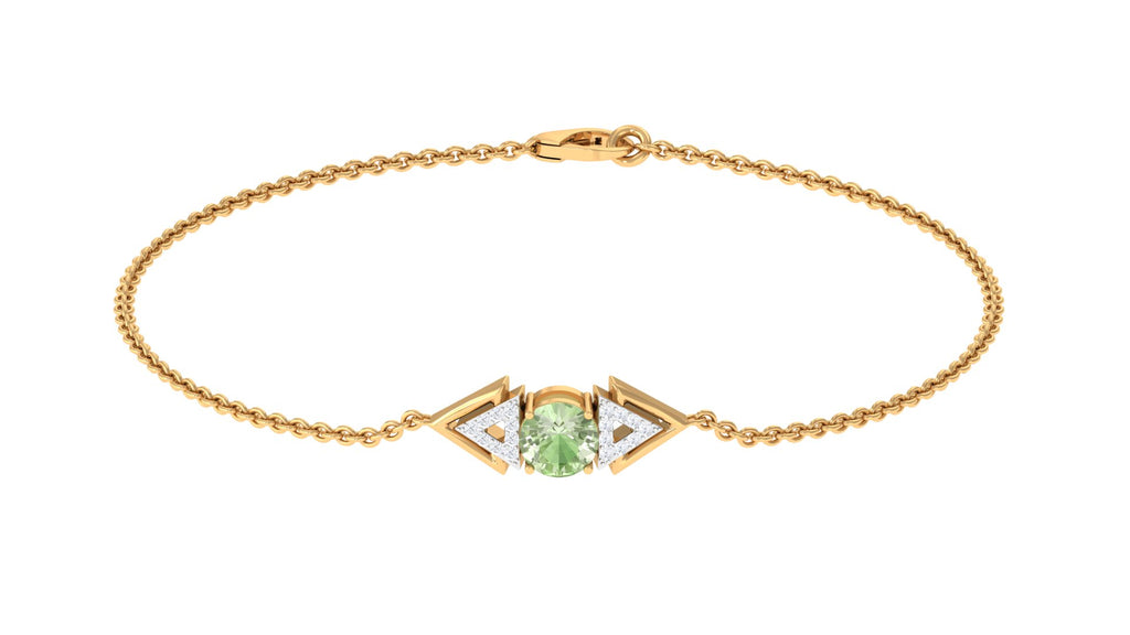Minimal Green Sapphire and Diamond Geometric Chain Bracelet Green Sapphire - ( AAA ) - Quality - Rosec Jewels