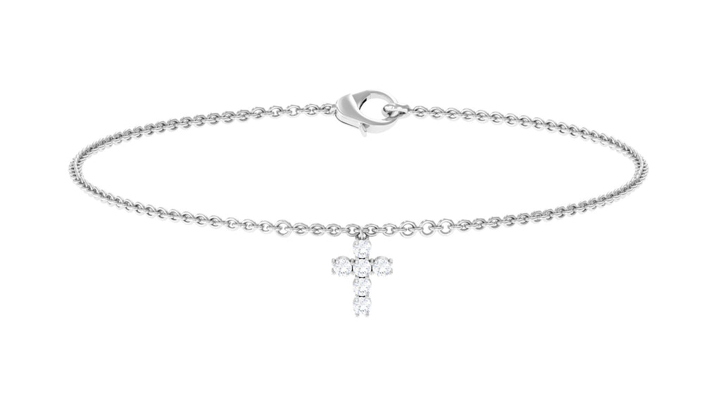 Cross Charm Bracelet with Round Shape Moissanite in Prong Setting Moissanite - ( D-VS1 ) - Color and Clarity - Rosec Jewels