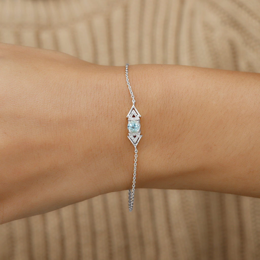 Minimal Sky Blue Topaz and Diamond Geometric Chain Bracelet Sky Blue Topaz - ( AAA ) - Quality - Rosec Jewels
