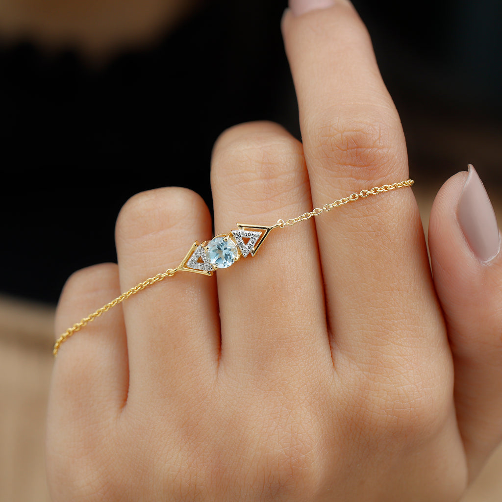 Minimal Sky Blue Topaz and Diamond Geometric Chain Bracelet Sky Blue Topaz - ( AAA ) - Quality - Rosec Jewels