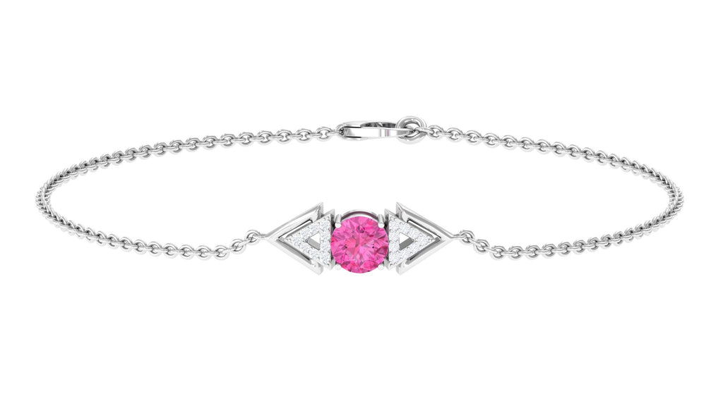 Minimal Pink Sapphire and Diamond Geometric Chain Bracelet Pink Sapphire - ( AAA ) - Quality - Rosec Jewels