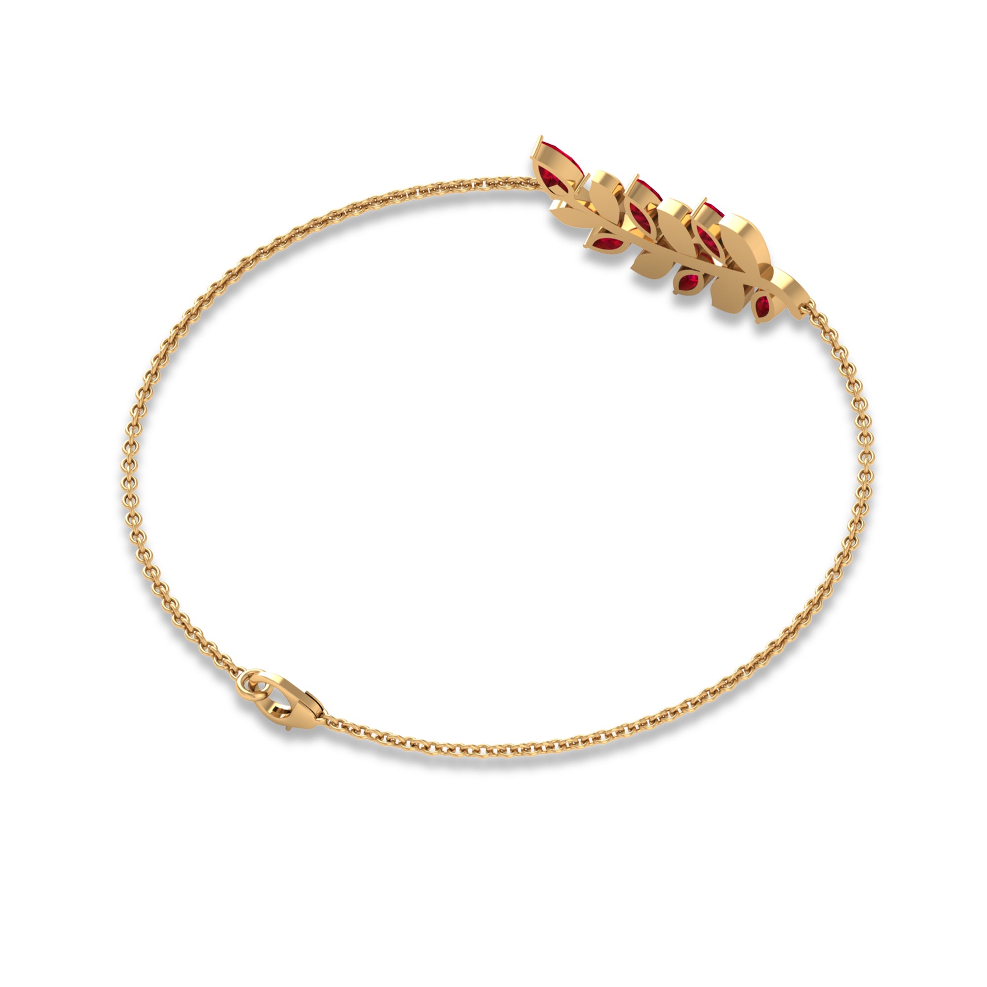 Created Ruby Leaf Chain Bracelet Lab Created Ruby - ( AAAA ) - Quality - Rosec Jewels