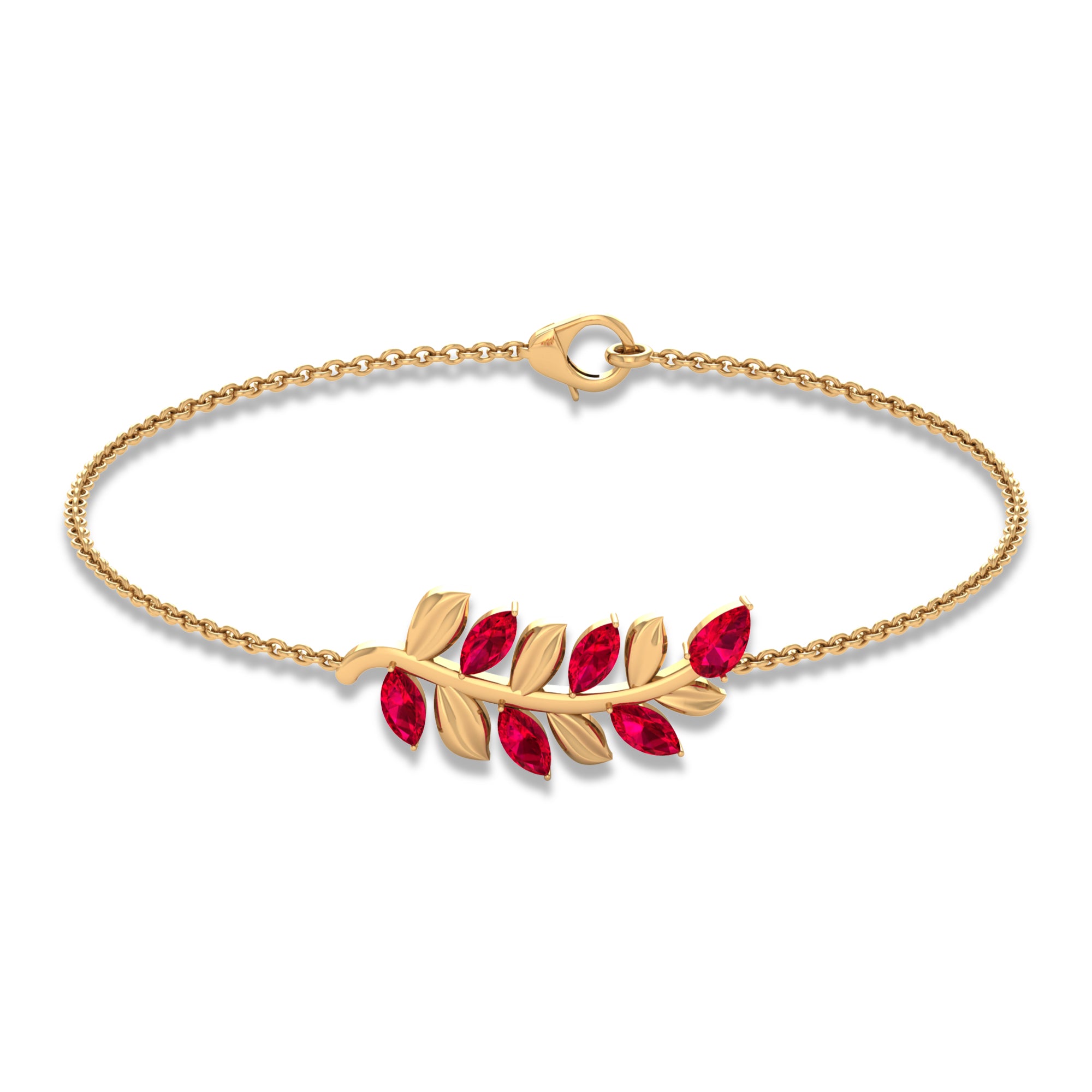 Created Ruby Leaf Chain Bracelet Lab Created Ruby - ( AAAA ) - Quality - Rosec Jewels