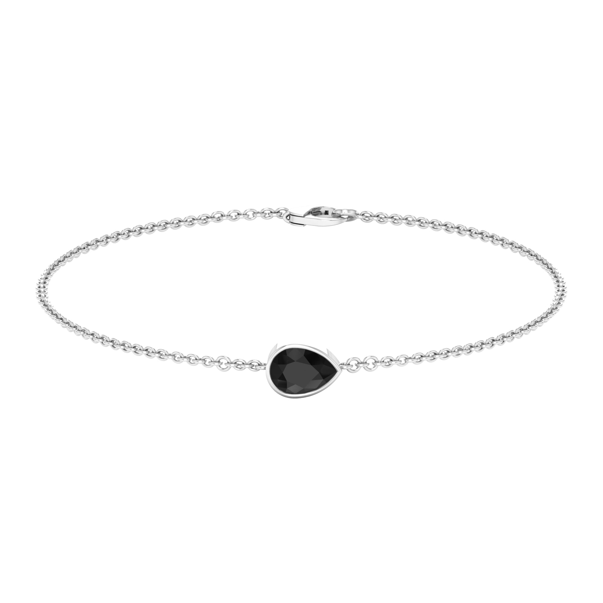 5X7 MM Bezel Set Pear Cut Solitaire Black Diamond Chain Bracelet Black Diamond - ( AAA ) - Quality - Rosec Jewels