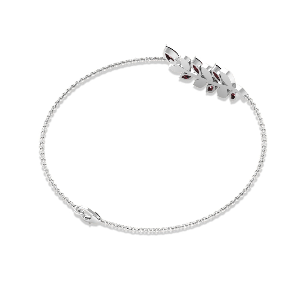 Rosec Jewels-1.25 CT Pear and Marquise Cut Garnet and Gold Leaf Chain Bracelet