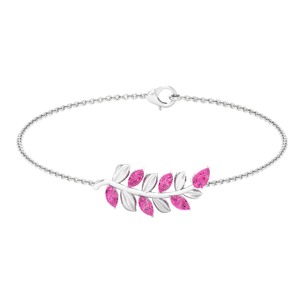 Marquise and Pear Cut Pink Sapphire Leaf Chain Bracelet Pink Sapphire - ( AAA ) - Quality - Rosec Jewels