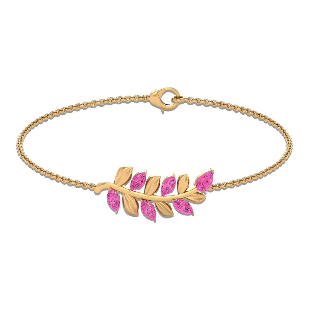 Marquise and Pear Cut Pink Sapphire Leaf Chain Bracelet Pink Sapphire - ( AAA ) - Quality - Rosec Jewels