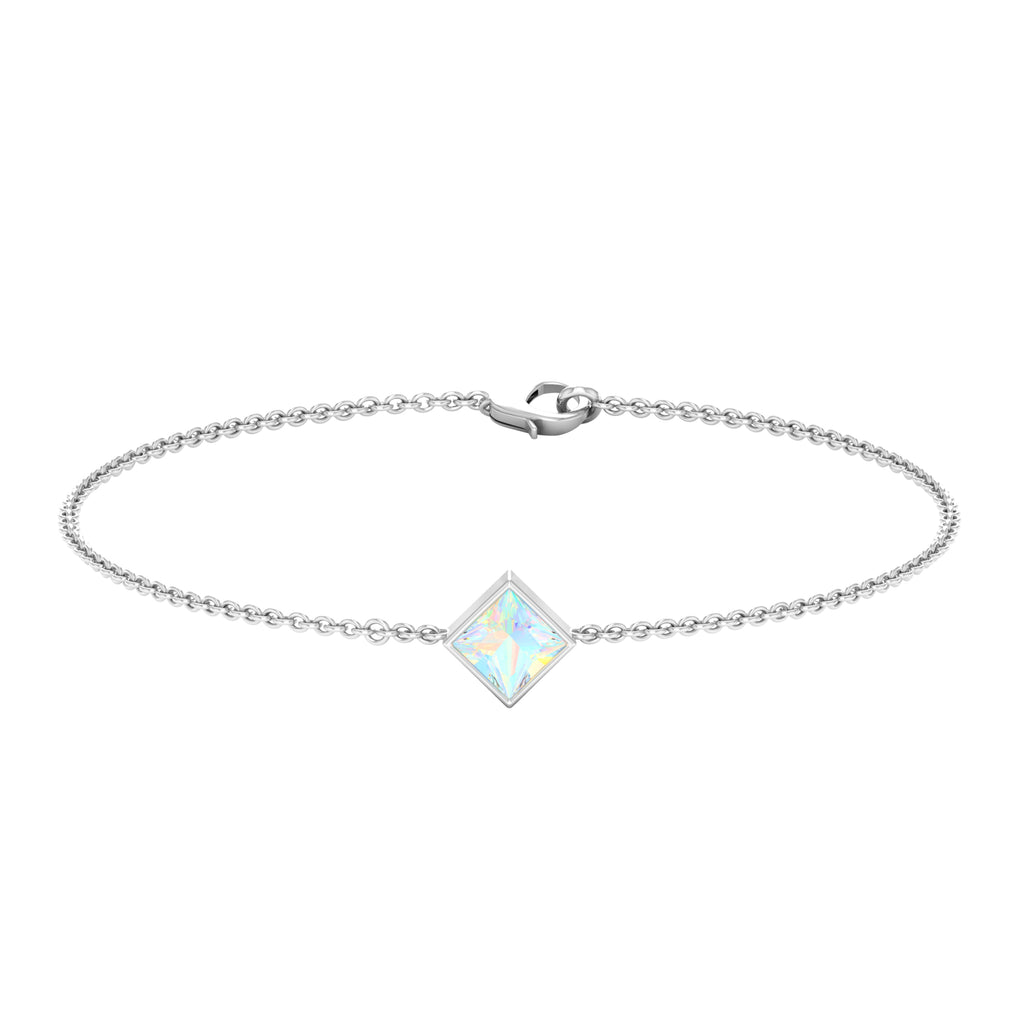 Rosec Jewels-3/4 CT Minimal Princess Cut Ethiopian Opal Solitaire Chain Bracelet