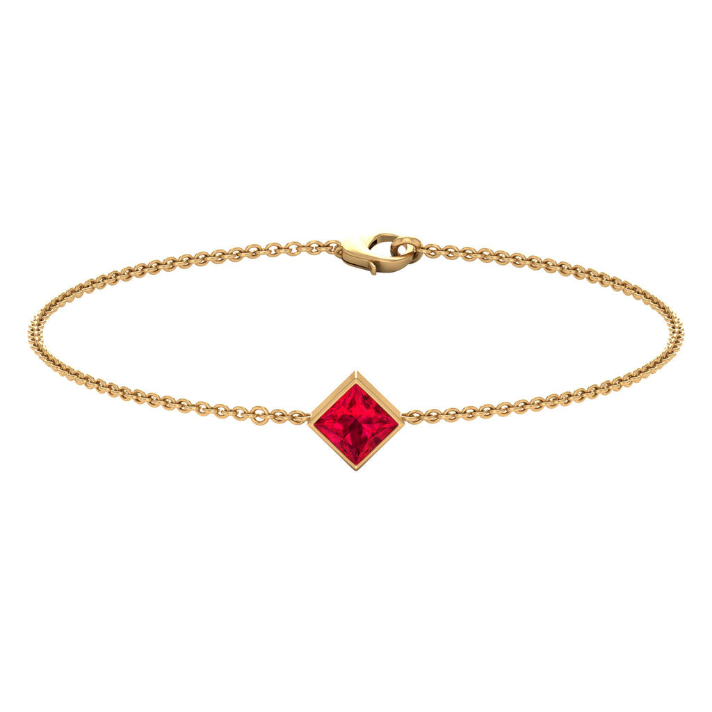 3/4 CT Minimal Princess Cut Ruby Solitaire Chain Bracelet Ruby - ( AAA ) - Quality - Rosec Jewels