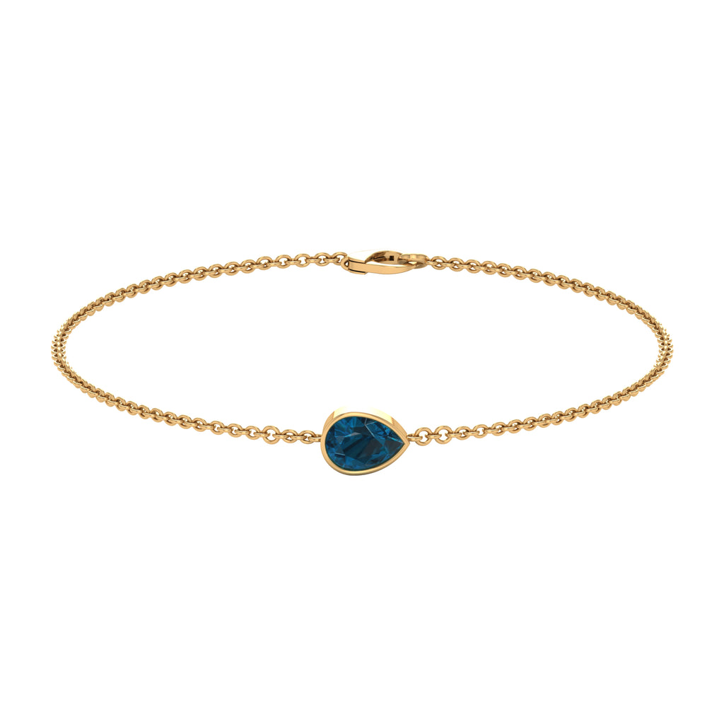 3/4 CT Pear Cut London Blue Topaz Solitaire Gold Chain Bracelet London Blue Topaz - ( AAA ) - Quality - Rosec Jewels