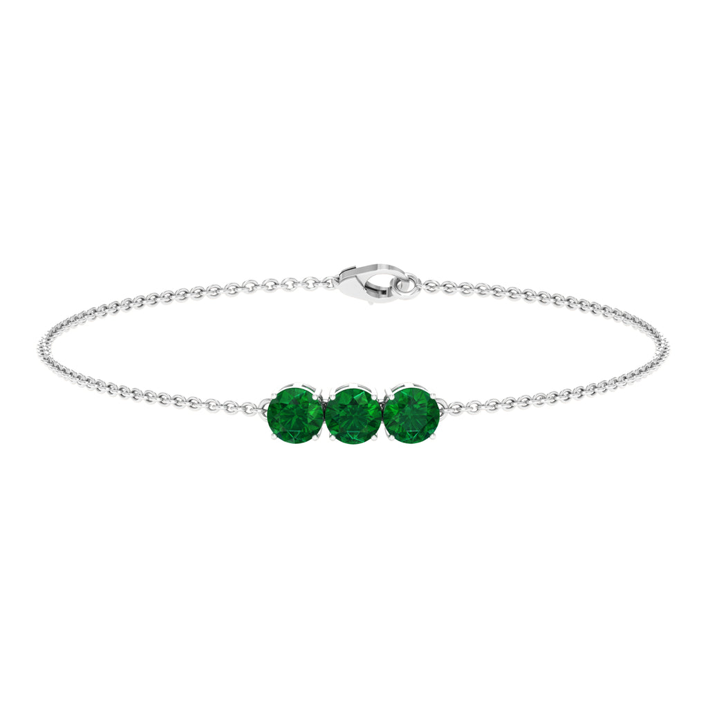 Natural Emerald Three Stone Chain Bracelet Emerald - ( AAA ) - Quality - Rosec Jewels