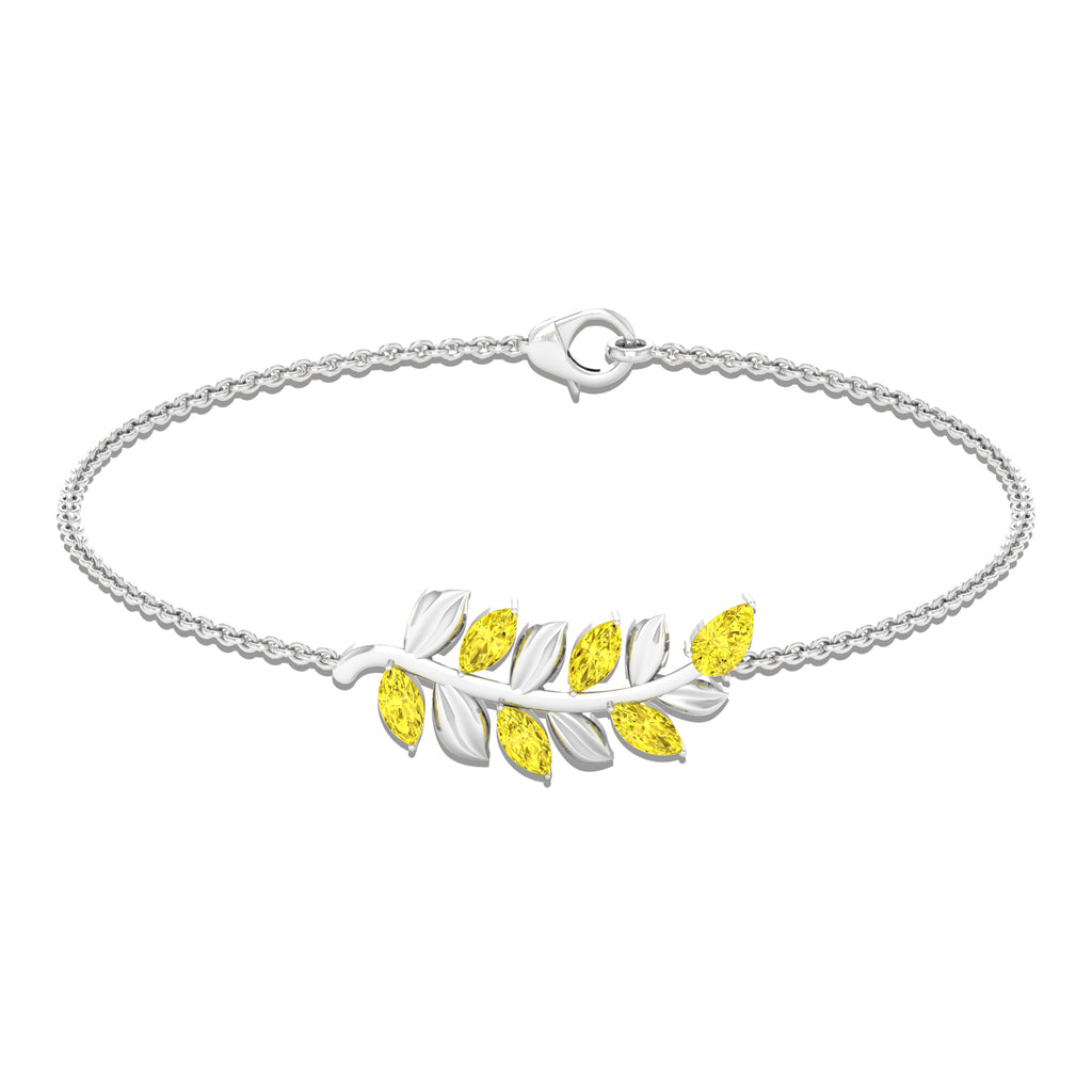 Marquise and Pear Cut Yellow Sapphire Leaf Chain Bracelet Yellow Sapphire - ( AAA ) - Quality - Rosec Jewels