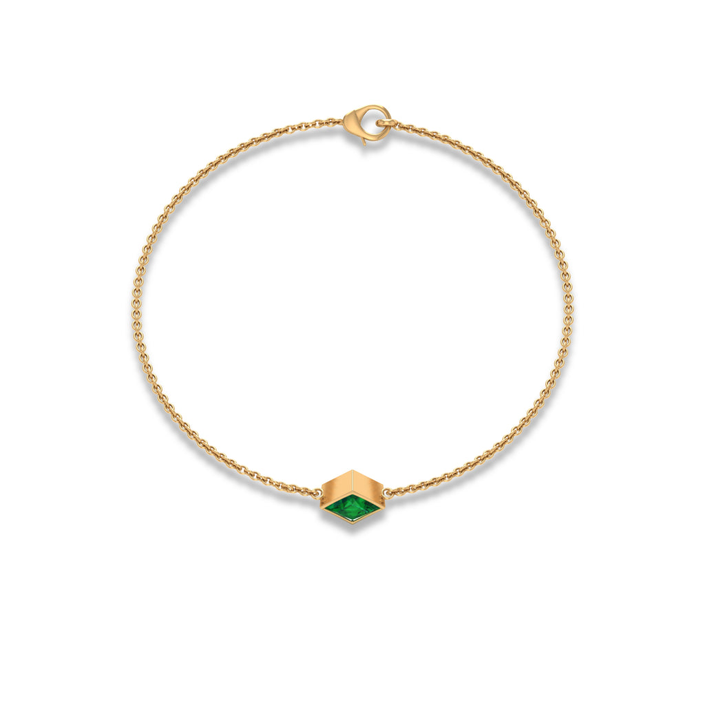 1/2 CT Bezel Set Emerald Minimal Solitaire Chain Bracelet Emerald - ( AAA ) - Quality - Rosec Jewels