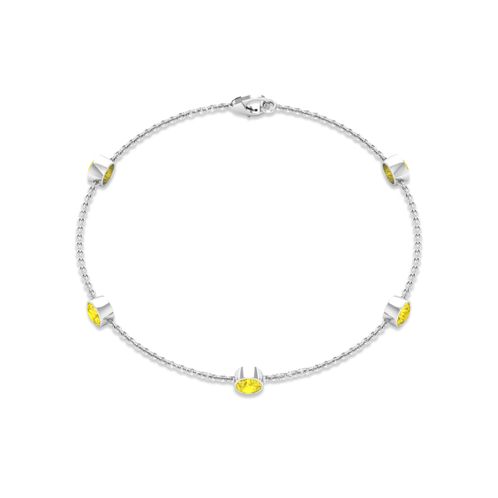 Bezel Set Yellow Sapphire Five Stone Station Chain Bracelet Yellow Sapphire - ( AAA ) - Quality - Rosec Jewels