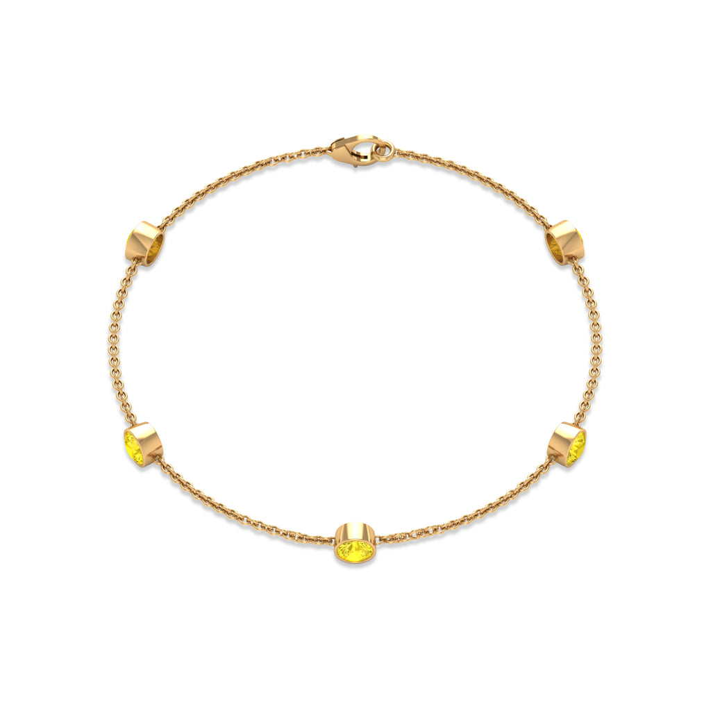 Bezel Set Yellow Sapphire Five Stone Station Chain Bracelet Yellow Sapphire - ( AAA ) - Quality - Rosec Jewels