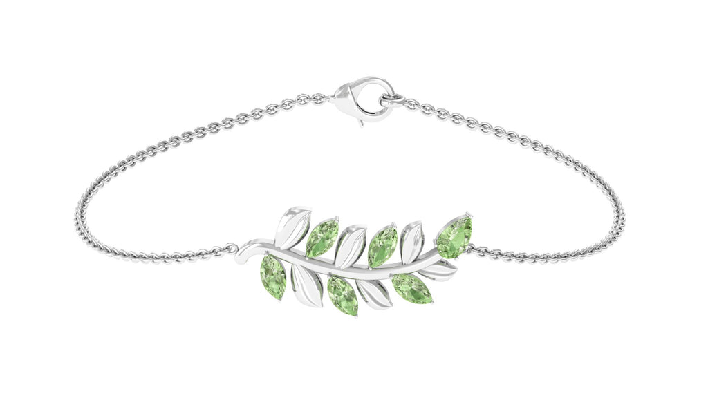 Marquise and Pear Cut Green Sapphire Leaf Chain Bracelet Green Sapphire - ( AAA ) - Quality - Rosec Jewels