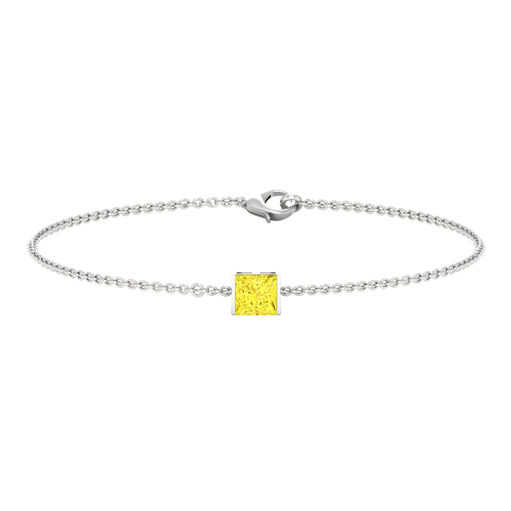 Princess Cut Yellow Sapphire Solitaire Bracelet in Bar Setting Yellow Sapphire - ( AAA ) - Quality - Rosec Jewels