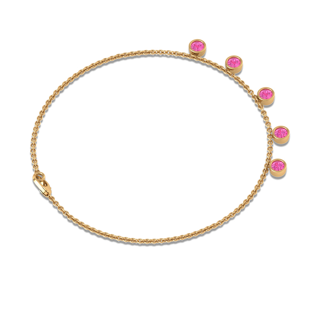 Round Pink Sapphire Station Chain Bracelet Pink Sapphire - ( AAA ) - Quality - Rosec Jewels