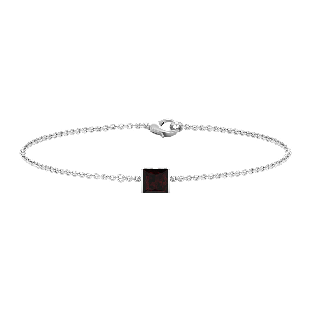 Rosec Jewels-5 MM Princess Cut Garnet Solitaire Chain Bracelet