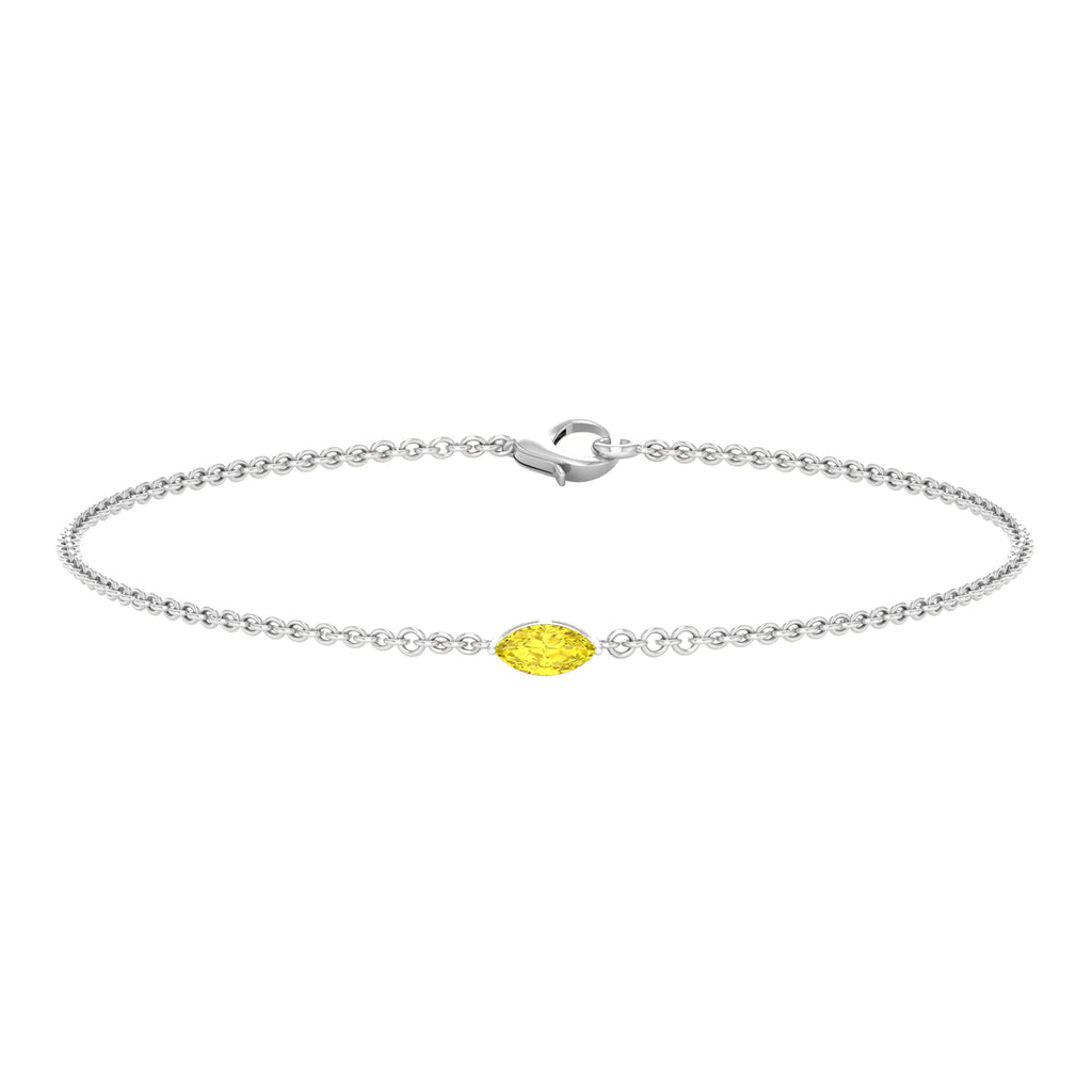 Marquise Shape Solitaire Yellow Sapphire East West Chain Bracelet Yellow Sapphire - ( AAA ) - Quality - Rosec Jewels