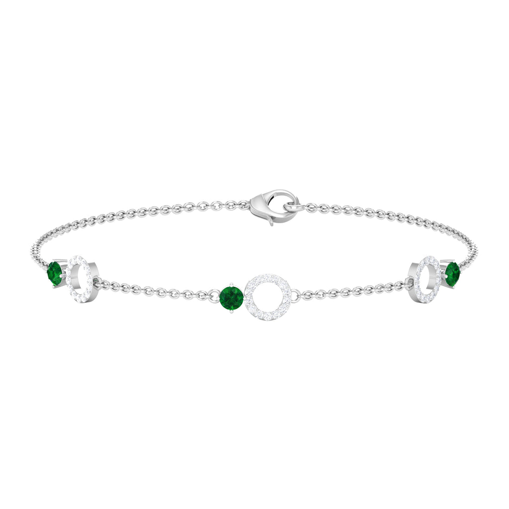 1/2 CT Genuine Emerald and Diamond Minimal Station Chain Bracelet Emerald - ( AAA ) - Quality - Rosec Jewels