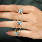 Marquise Cut Aquamarine Floral Double Chain Bracelet Aquamarine - ( AAA ) - Quality - Rosec Jewels
