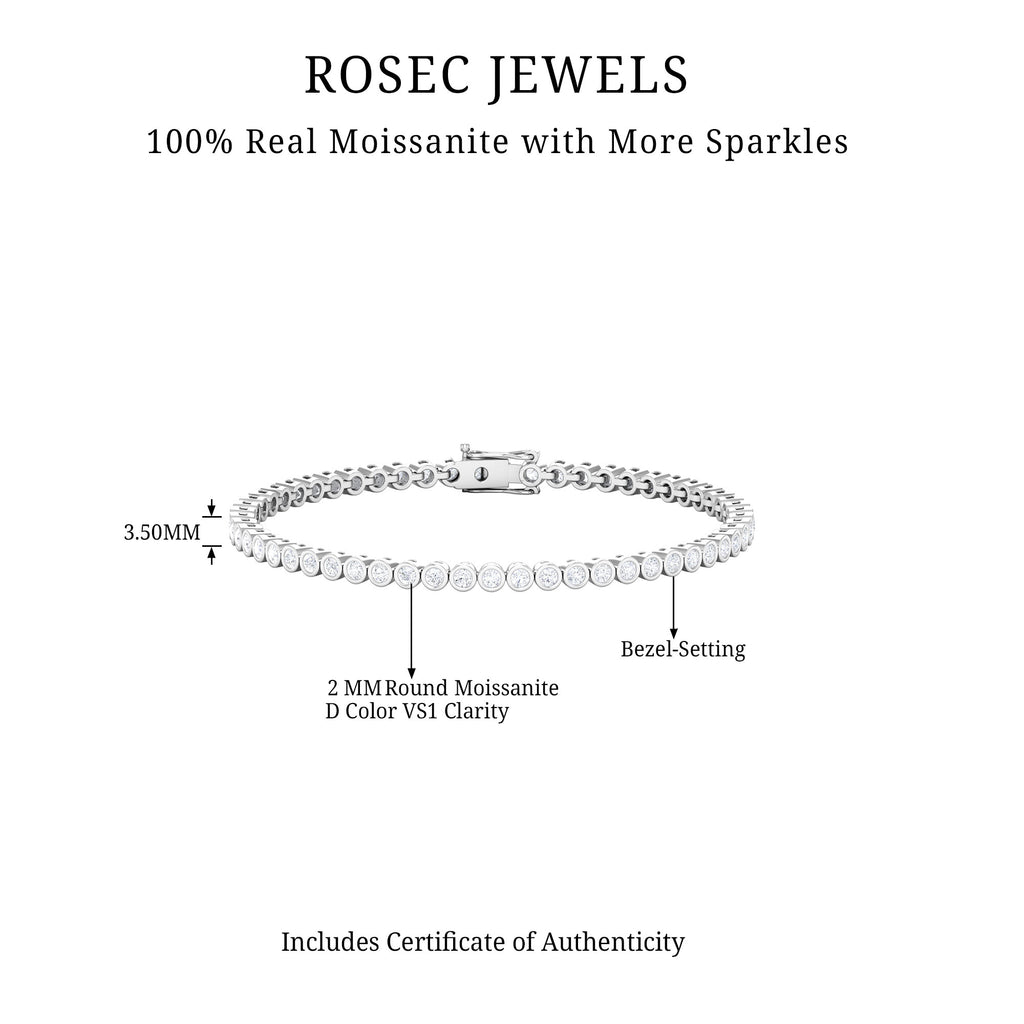 3.50 CT Bezel Set Moissanite and Gold Unisex Tennis Bracelet Moissanite - ( D-VS1 ) - Color and Clarity - Rosec Jewels