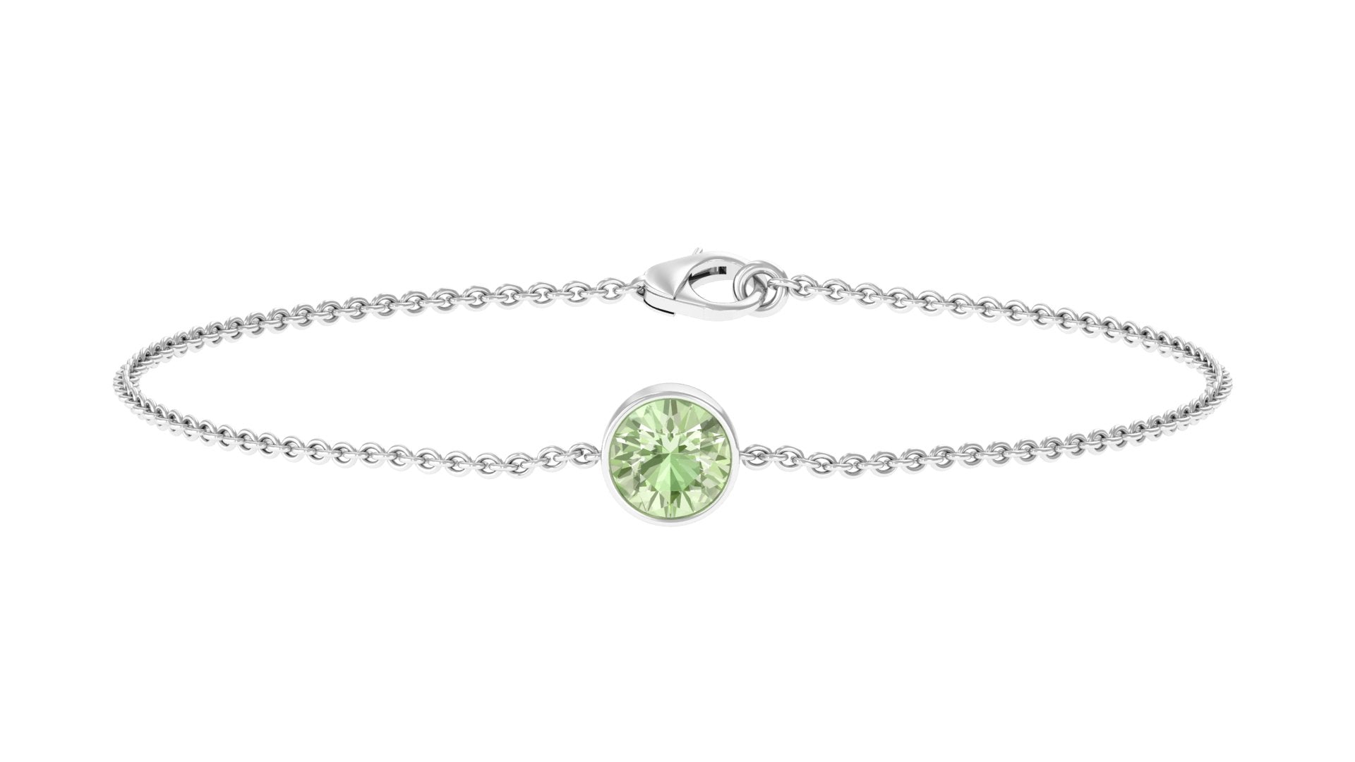 Bezel Set Round Green Sapphire Solitaire Chain Bracelet Green Sapphire - ( AAA ) - Quality - Rosec Jewels