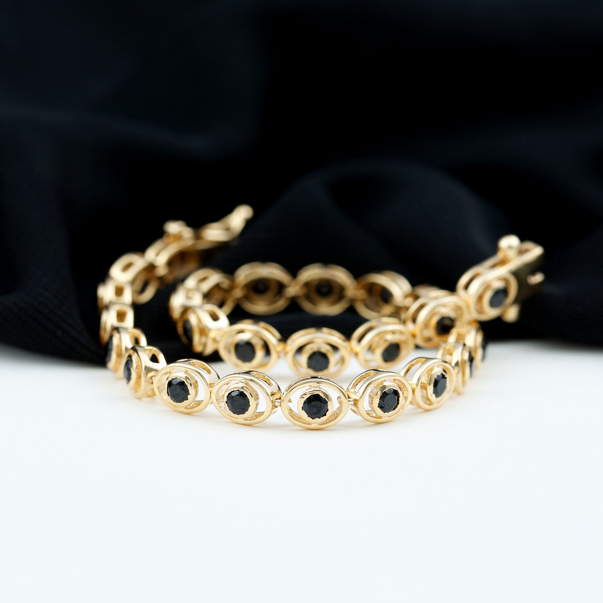Bezel Set Black Onyx Unisex Tennis Bracelet Black Onyx - ( AAA ) - Quality - Rosec Jewels