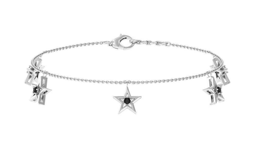 0.25 CT Black Diamond and Gold Star Charm Chain Bracelet Black Diamond - ( AAA ) - Quality - Rosec Jewels