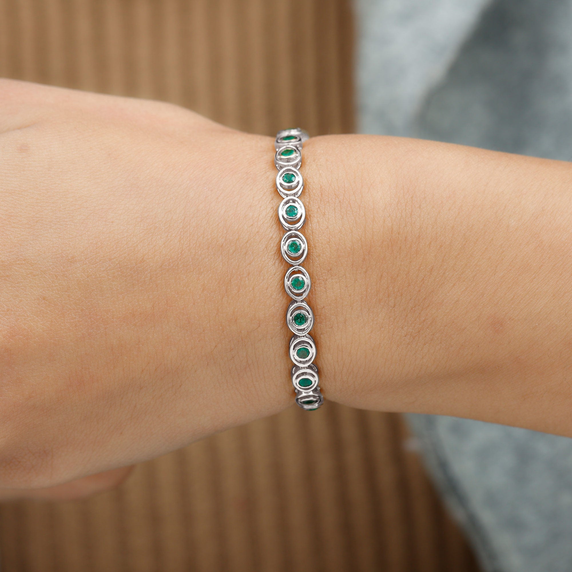 Created Emerald Tennis Bracelet in Bezel Setting Lab Created Emerald - ( AAAA ) - Quality - Rosec Jewels