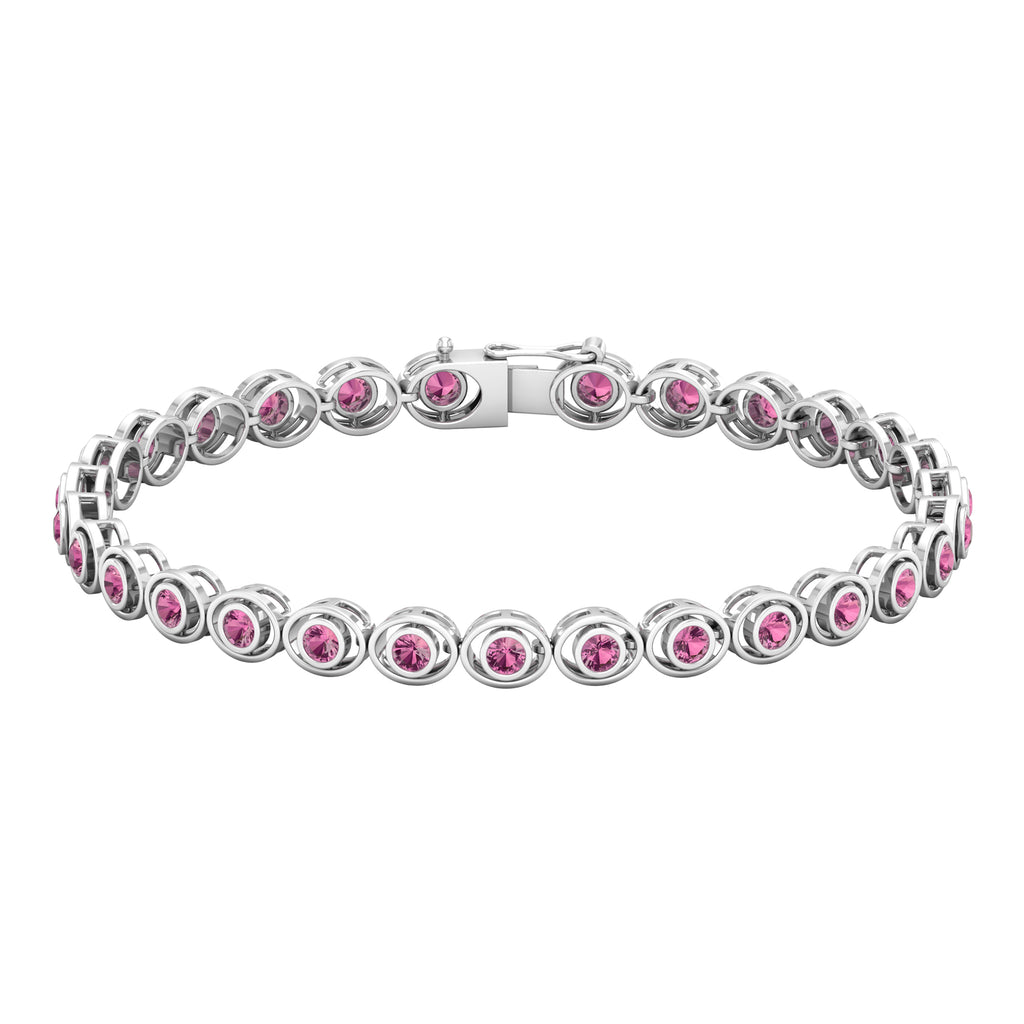 Bezel Set Natural Pink Tourmaline Tennis Bracelet Pink Tourmaline - ( AAA ) - Quality - Rosec Jewels