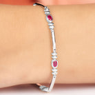 Oval Lab Grown Ruby Link Bracelet with Moissanite Lab Created Ruby - ( AAAA ) - Quality - Rosec Jewels