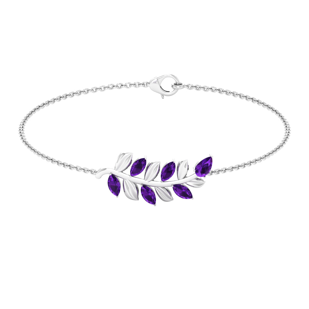 1.25 CT Natural Amethyst Gold Leaf Chain Bracelet Amethyst - ( AAA ) - Quality - Rosec Jewels