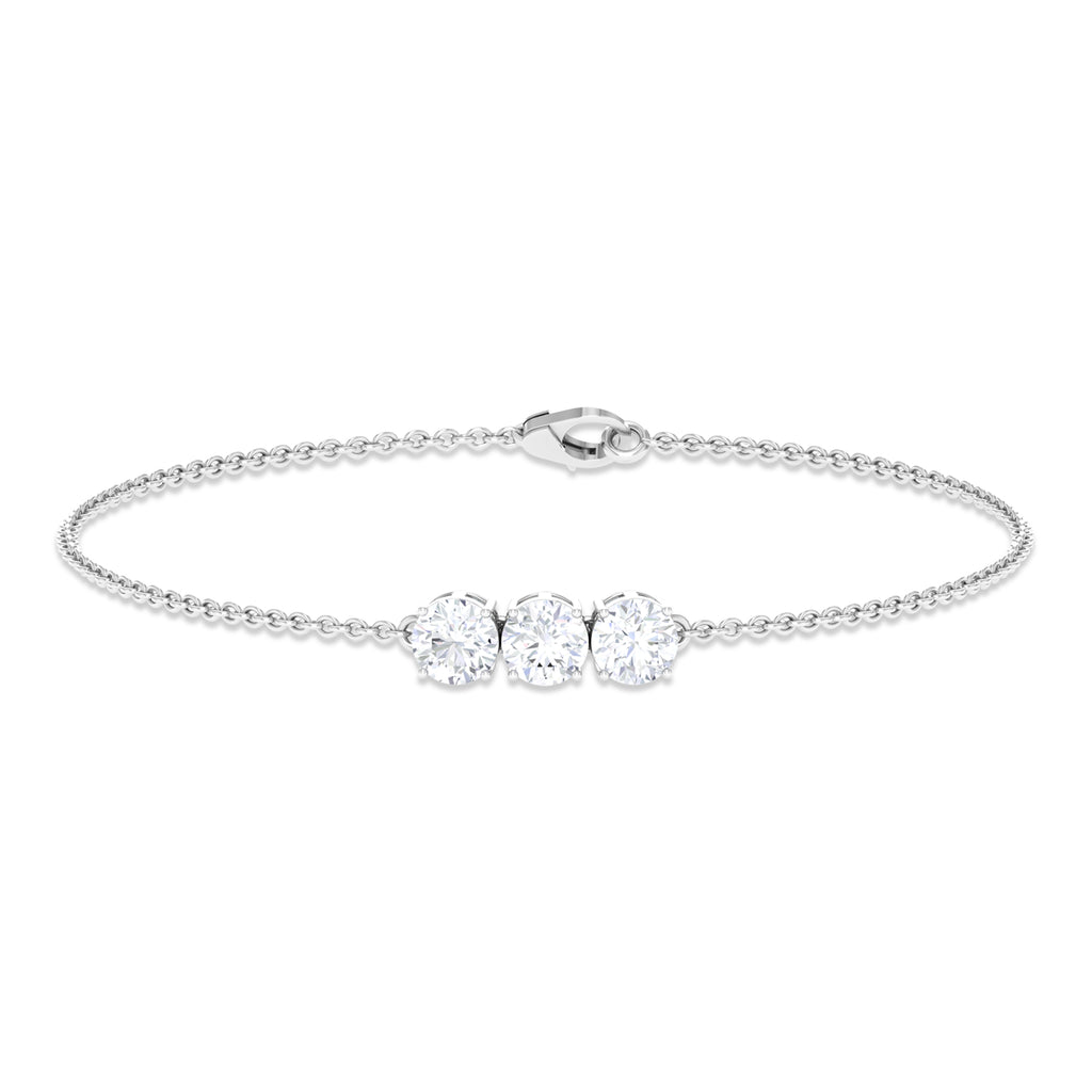 1.50 CT Certified Moissanite Three Stone Chain Bracelet Moissanite - ( D-VS1 ) - Color and Clarity - Rosec Jewels
