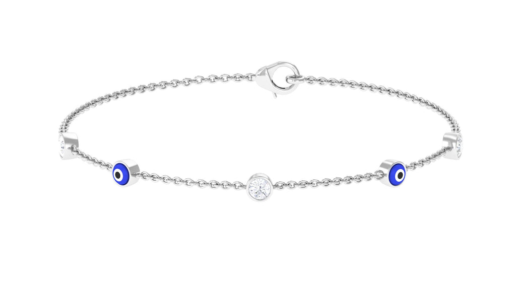 Bezel Set Moissanite and Evil Eye Station Chain Bracelet Moissanite - ( D-VS1 ) - Color and Clarity - Rosec Jewels