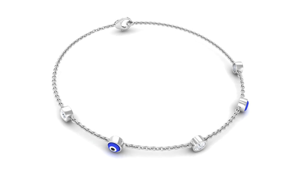 Bezel Set Moissanite and Evil Eye Station Chain Bracelet Moissanite - ( D-VS1 ) - Color and Clarity - Rosec Jewels