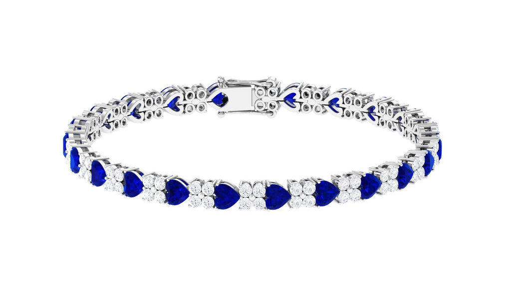 Heart Shape Created Blue Sapphire Tennis Bracelet with Zircon Lab Created Blue Sapphire - ( AAAA ) - Quality - Rosec Jewels