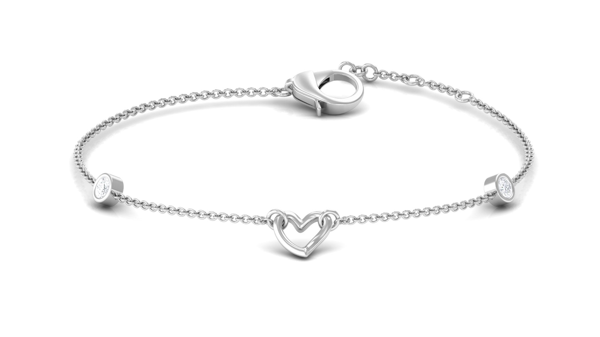 1/4 CT Bezel Set Diamond Heart Station Chain Bracelet Diamond - ( HI-SI ) - Color and Clarity - Rosec Jewels