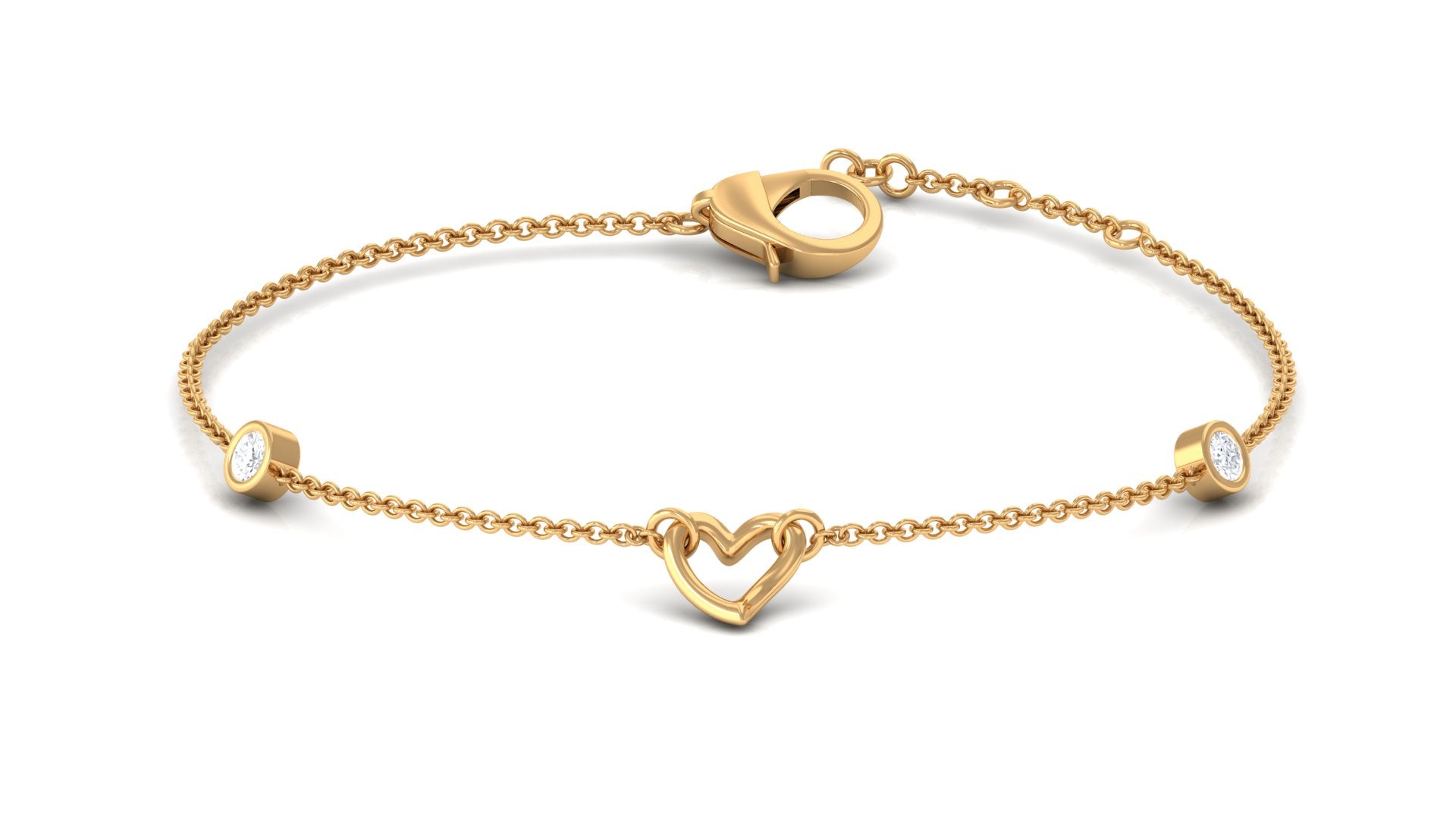 1/4 CT Bezel Set Diamond Heart Station Chain Bracelet Diamond - ( HI-SI ) - Color and Clarity - Rosec Jewels