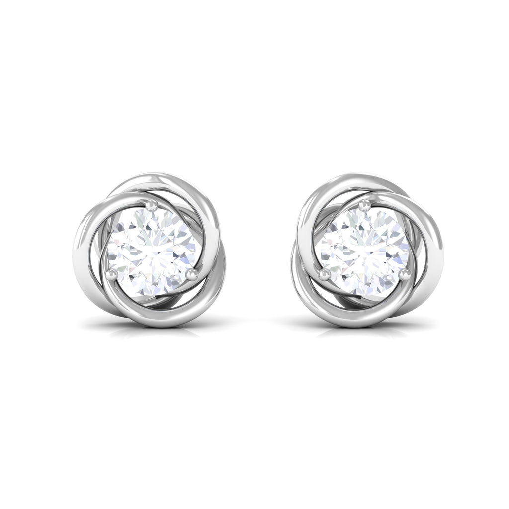 3/4 CT Zircon Solitaire Stud Earrings with Swirl Details Zircon - ( AAAA ) - Quality - Rosec Jewels